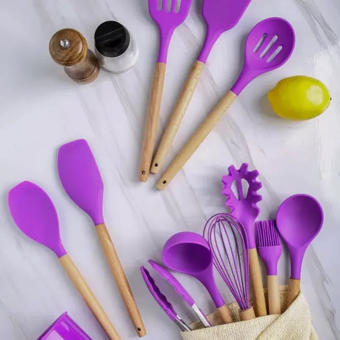 12 PCs Non stick Silicone Cooking Set-Red