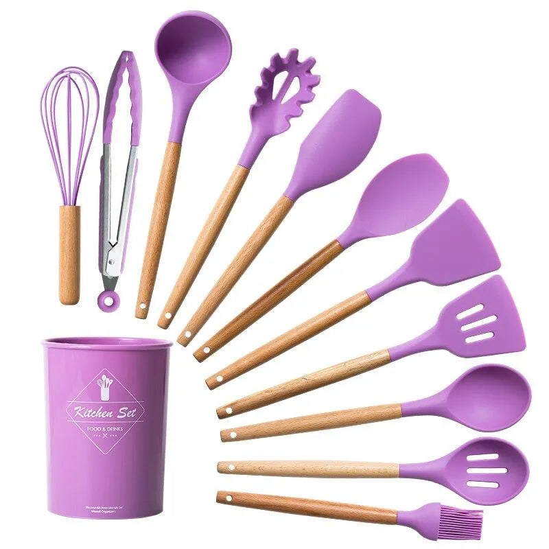 12 PCs Non stick Silicone Cooking Set-Red