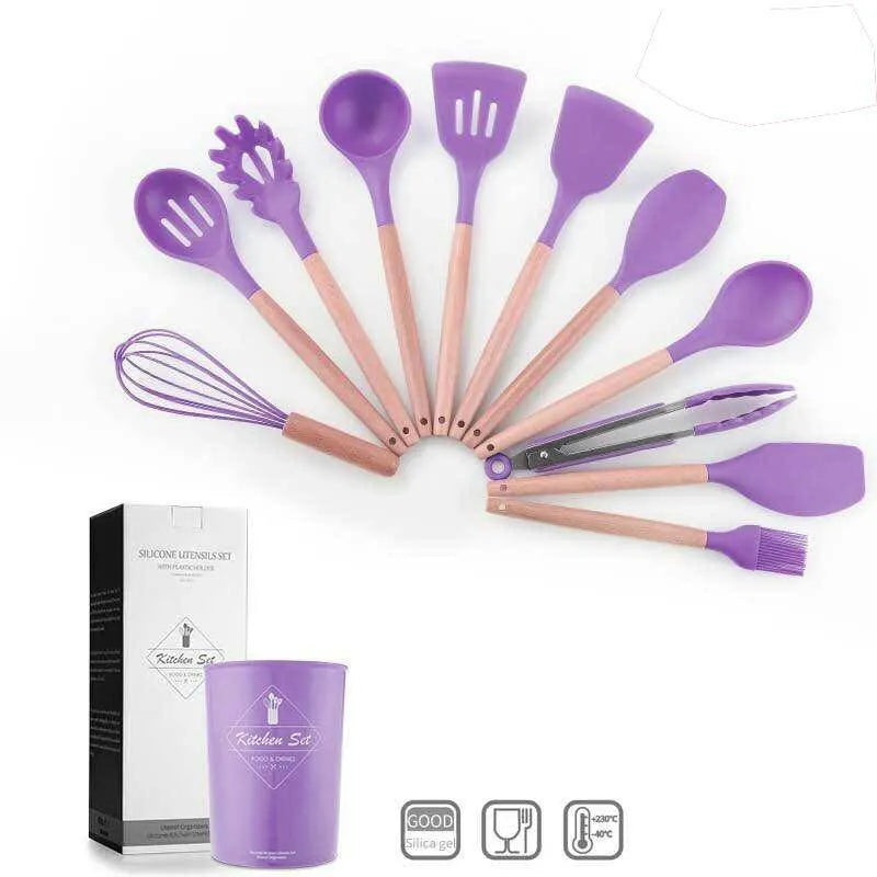 12 PCs Non stick Silicone Cooking Set-Red