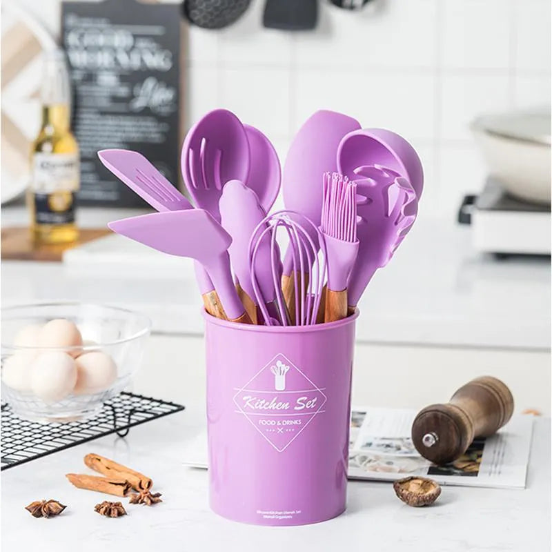 12 PCs Non stick Silicone Cooking Set-Red