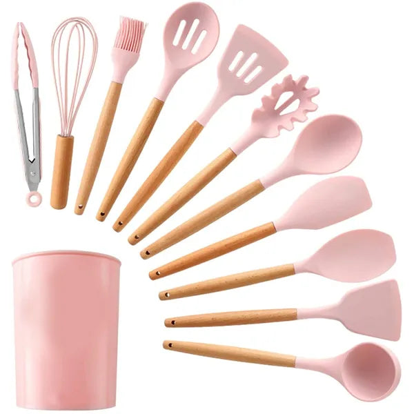 12 PCs Non stick Silicone Cooking Set-Red