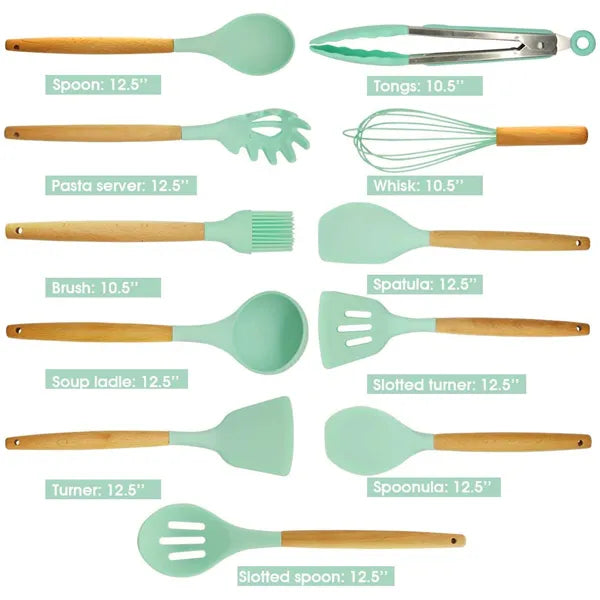 12 PCs Non stick Silicone Cooking Set-Red