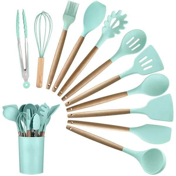 12 PCs Non stick Silicone Cooking Set-Red