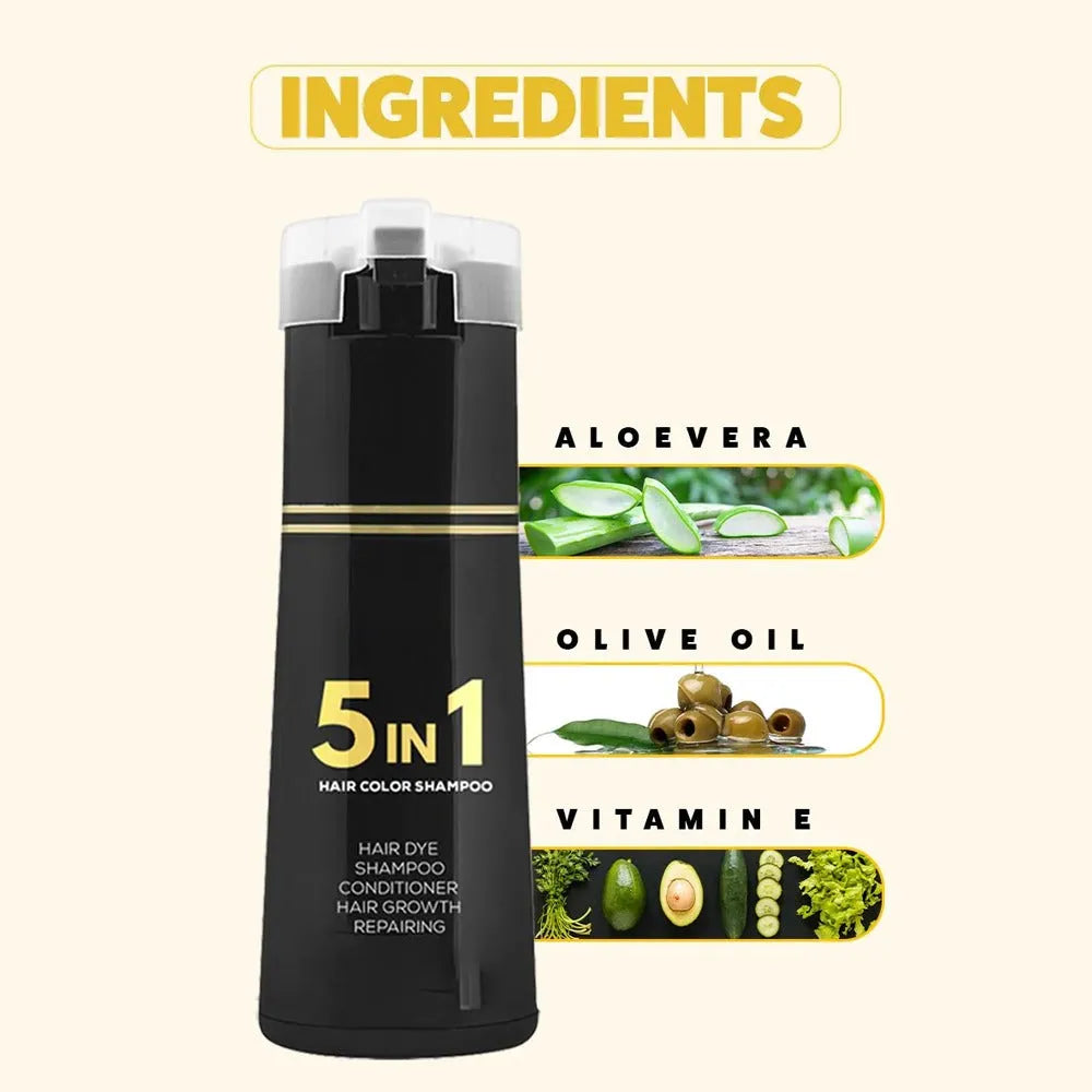 5 IN 1 HAIR COLOR SHAMPOO WITH KERATIN, OLIVE OIL & VITAMIN E