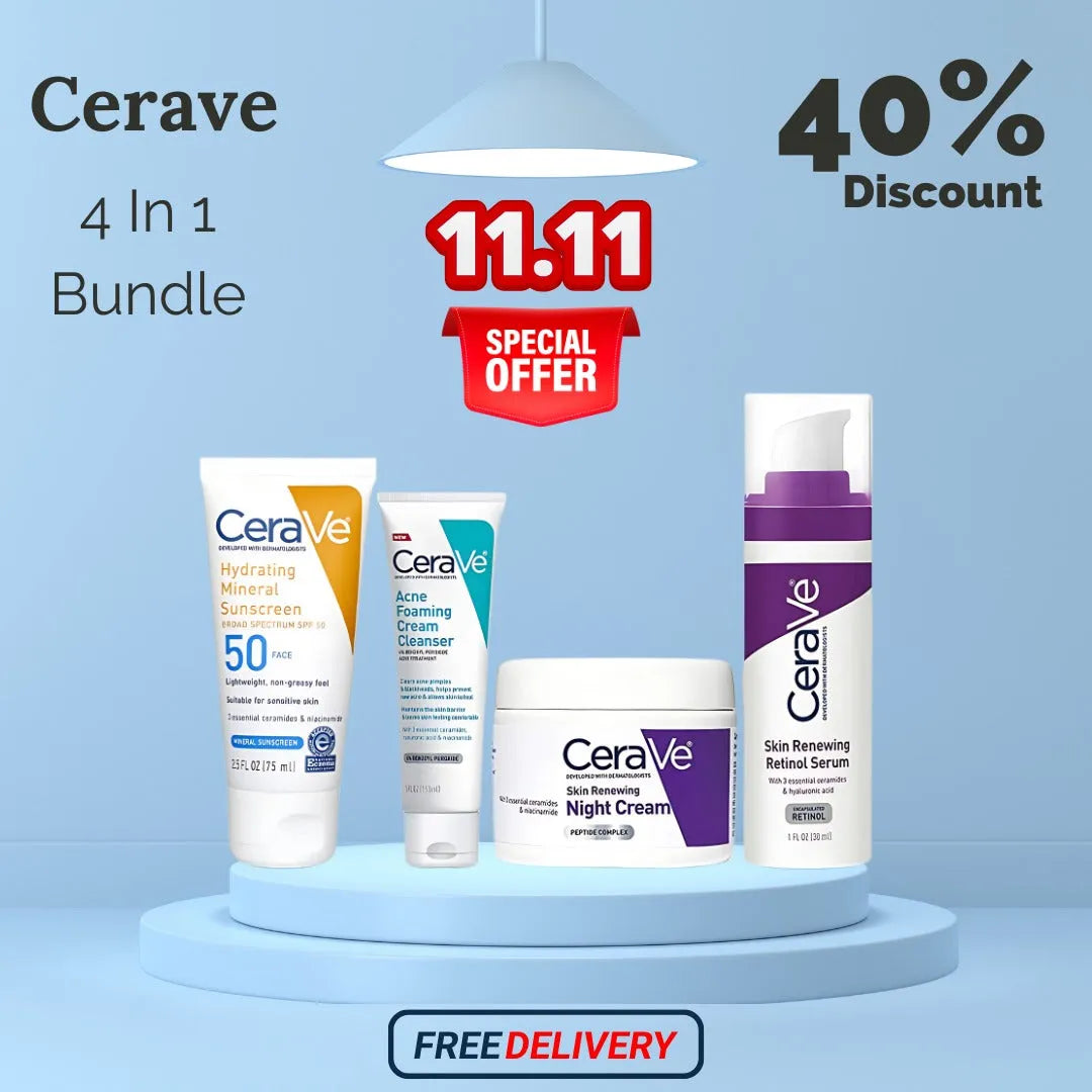 CeraVe 4-in-1 Skin Care Kit | Cleanser, Night Cream | Retinol Serum & Sun Screen