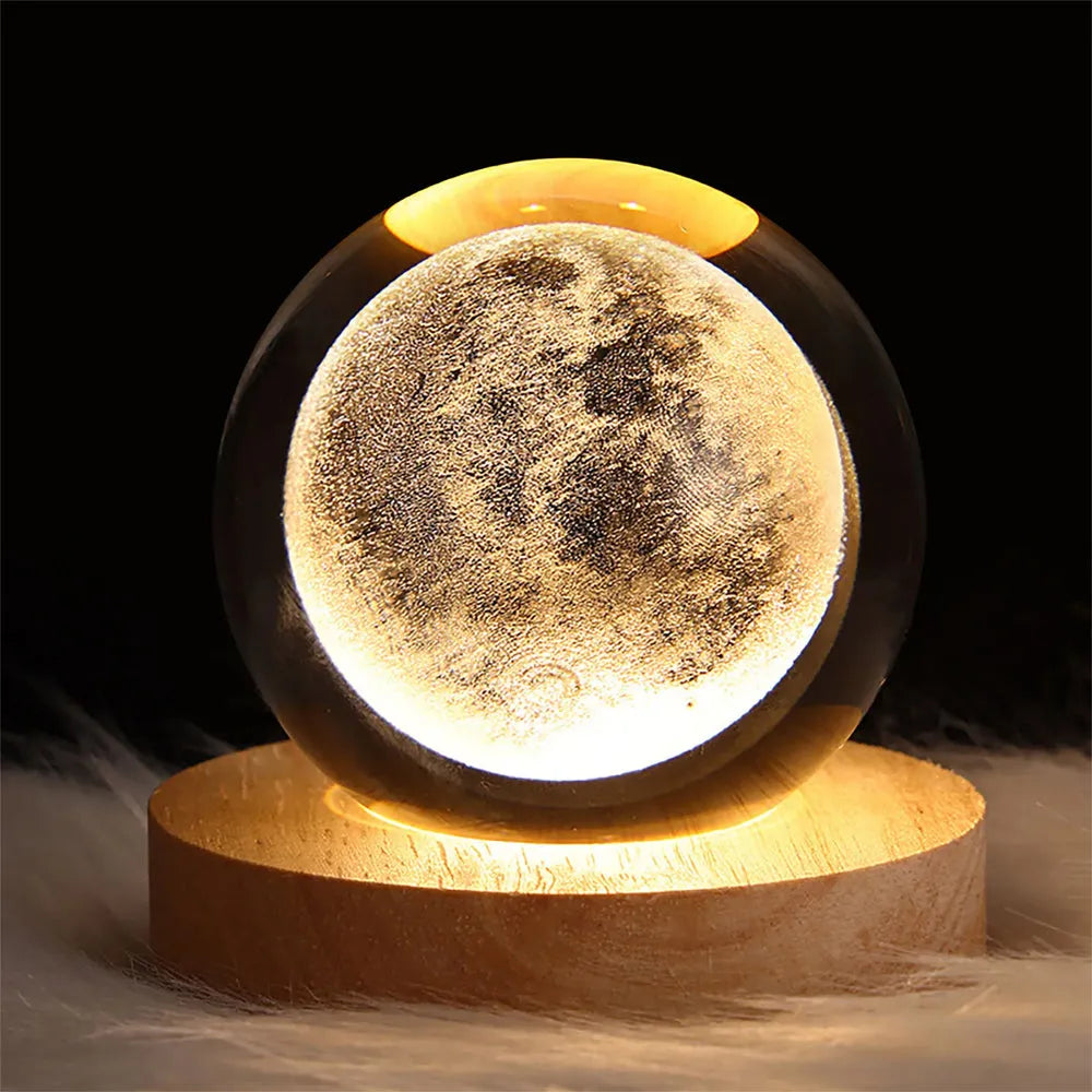 3D Crystal Galaxy Ball Lamp with Solid Wood Base