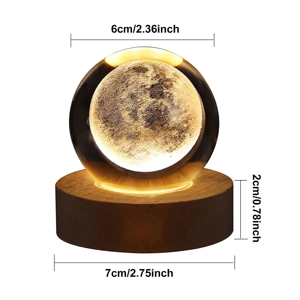 3D Crystal Galaxy Ball Lamp with Solid Wood Base