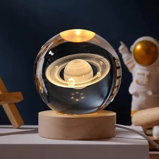 3D Crystal Galaxy Ball Lamp with Solid Wood Base