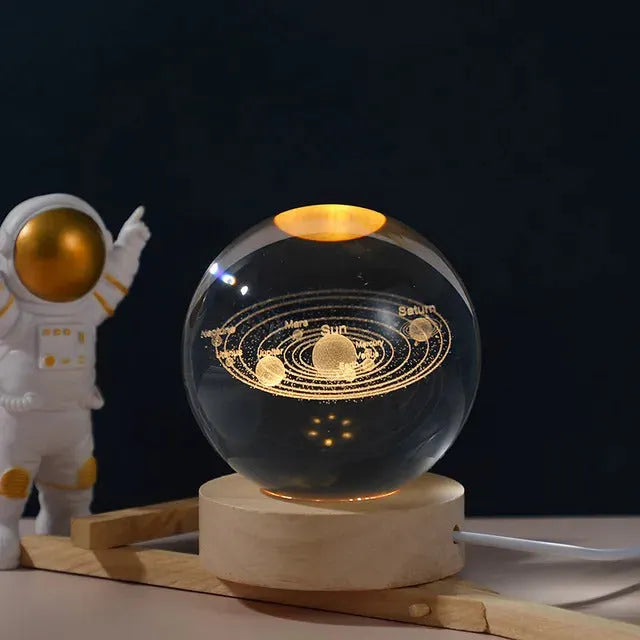 3D Crystal Galaxy Ball Lamp with Solid Wood Base