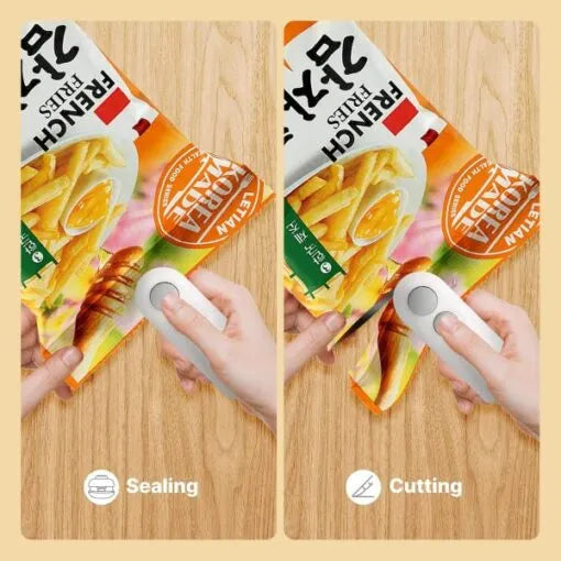 Portable Food Bag Sealer and Cutter – USB Rechargeable, Mini Snack Bag Sealer – Heat Sealing Random Color