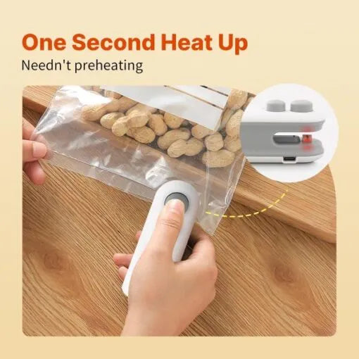 Portable Food Bag Sealer and Cutter – USB Rechargeable, Mini Snack Bag Sealer – Heat Sealing Random Color