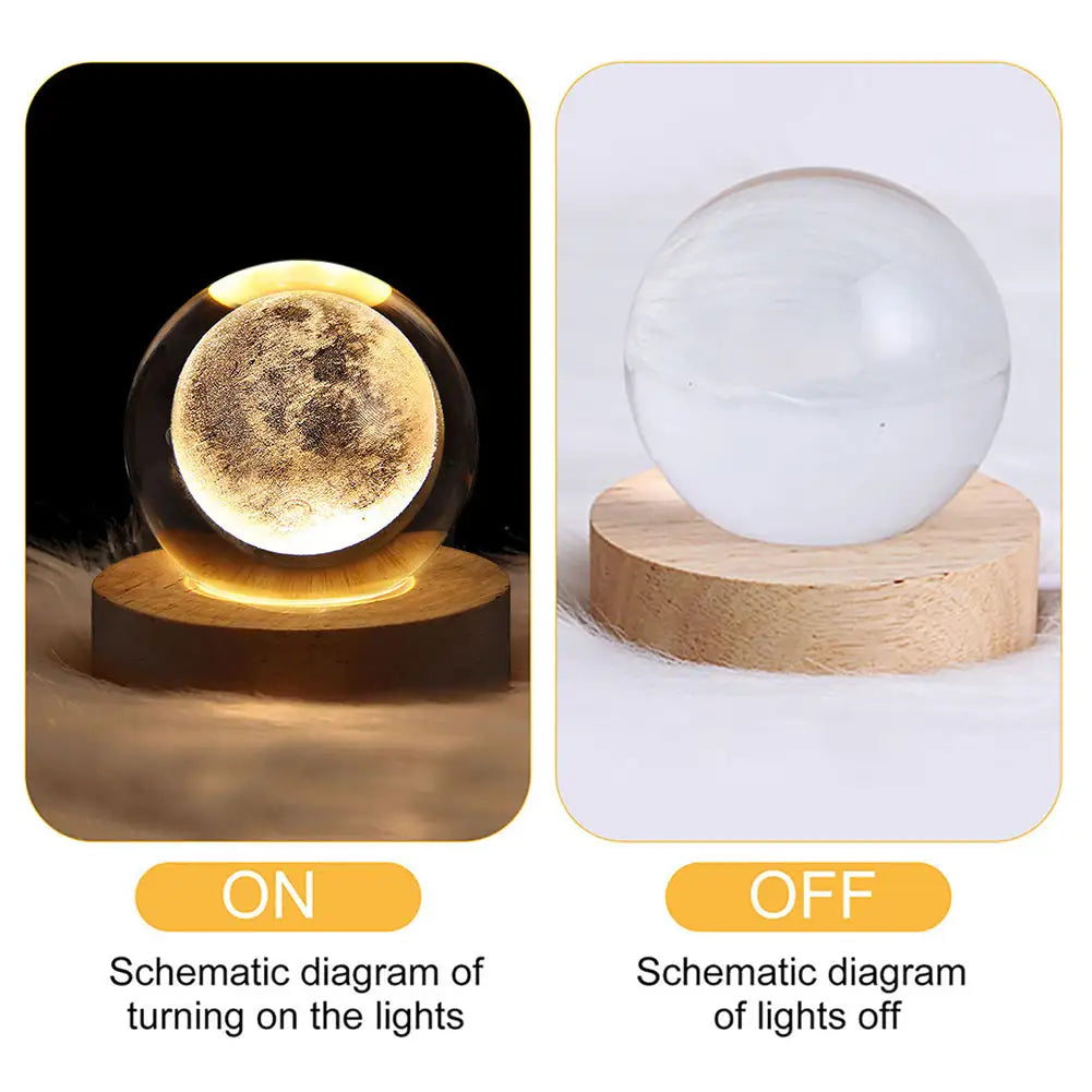 3D Crystal Galaxy Ball Lamp with Solid Wood Base